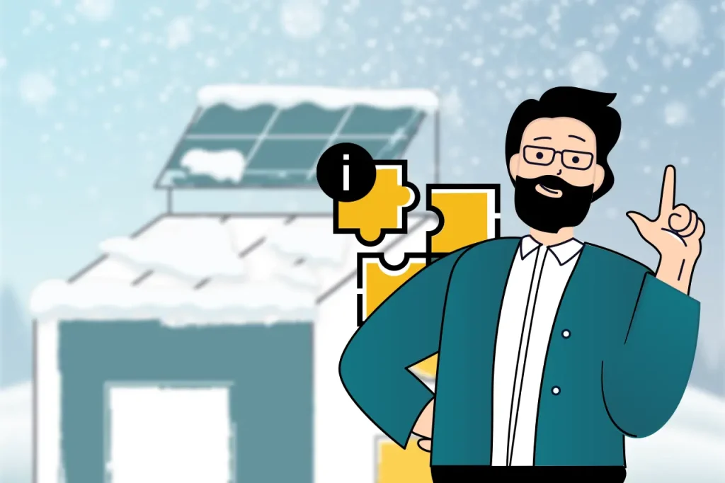 Dom z zainstalowaną fotowoltaiką zimą.